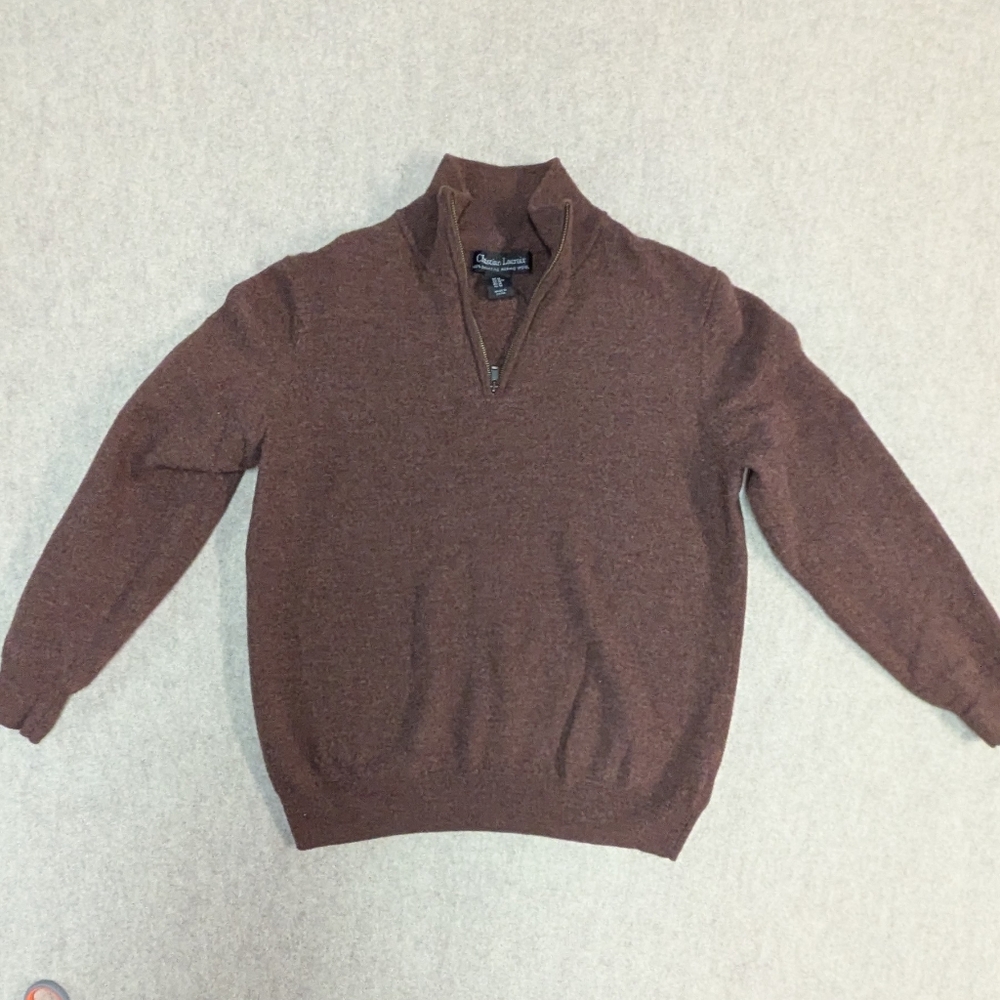 Christian Lacroix 100% Merino Wool Burgundy Brown Quarter Zip Sweater Sz Medium